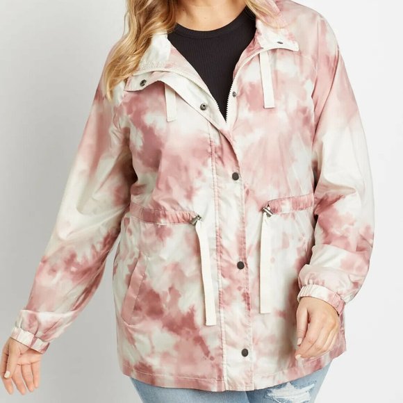 Maurices Jackets & Blazers - Maurices Tie Dye Cinch Windbreaker Jacket Ivory Pink Women's Plus Size 4X H12478